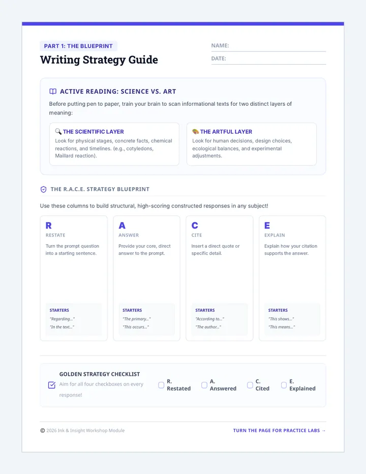 Writing Strategy Guide Worksheet page 1