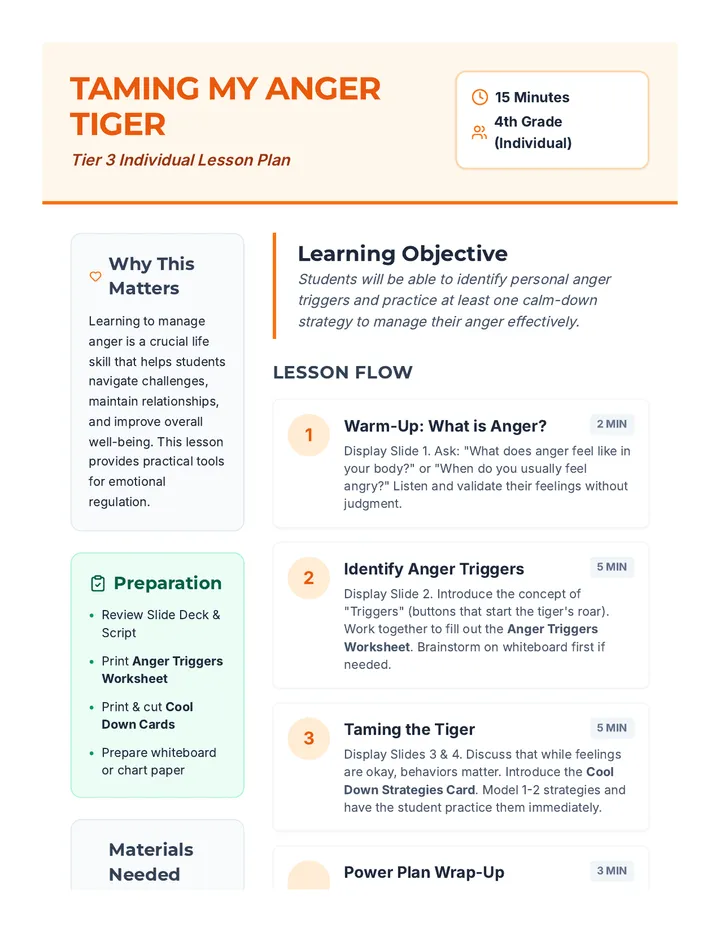 Taming Anger Tiger Lesson Plan
