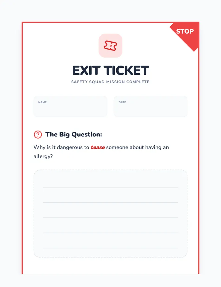 Allergy Awareness Exit Ticket