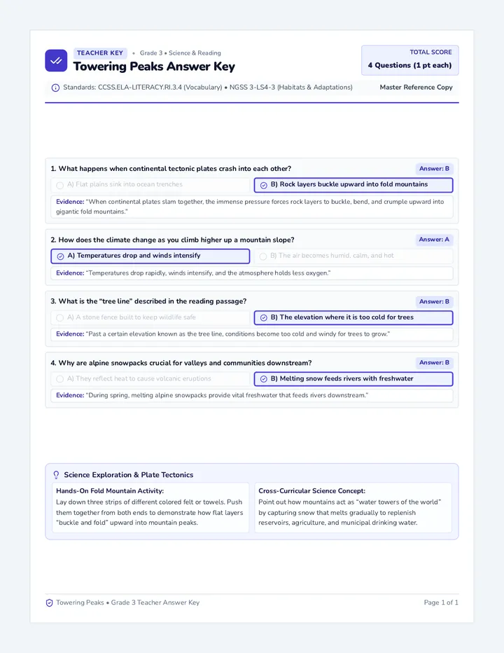 Towering Peaks Answer Key