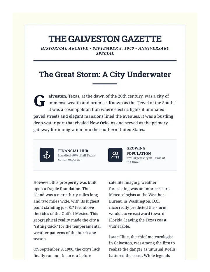 Galveston Storm Reading Passage