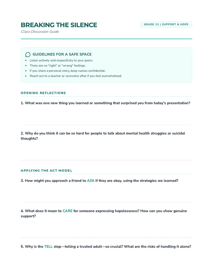 Breaking the Silence Discussion Guide