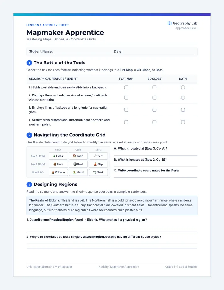 Mapmaker Apprentice Worksheet