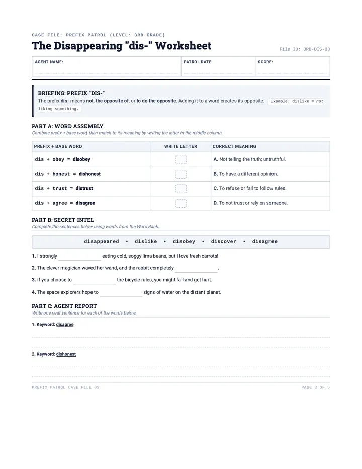 Prefix Patrol Dis Worksheet