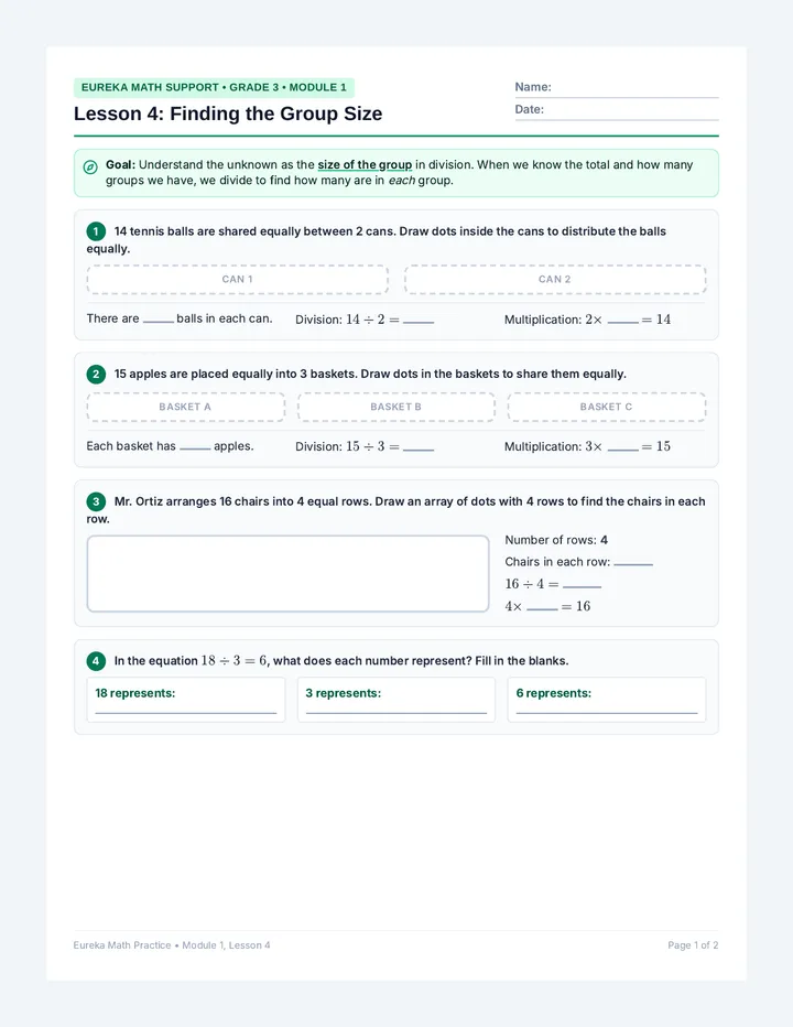 Group Size Practice Worksheet
