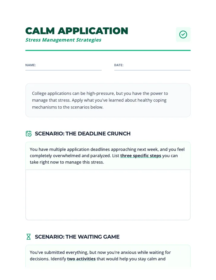 Calm Application Worksheet