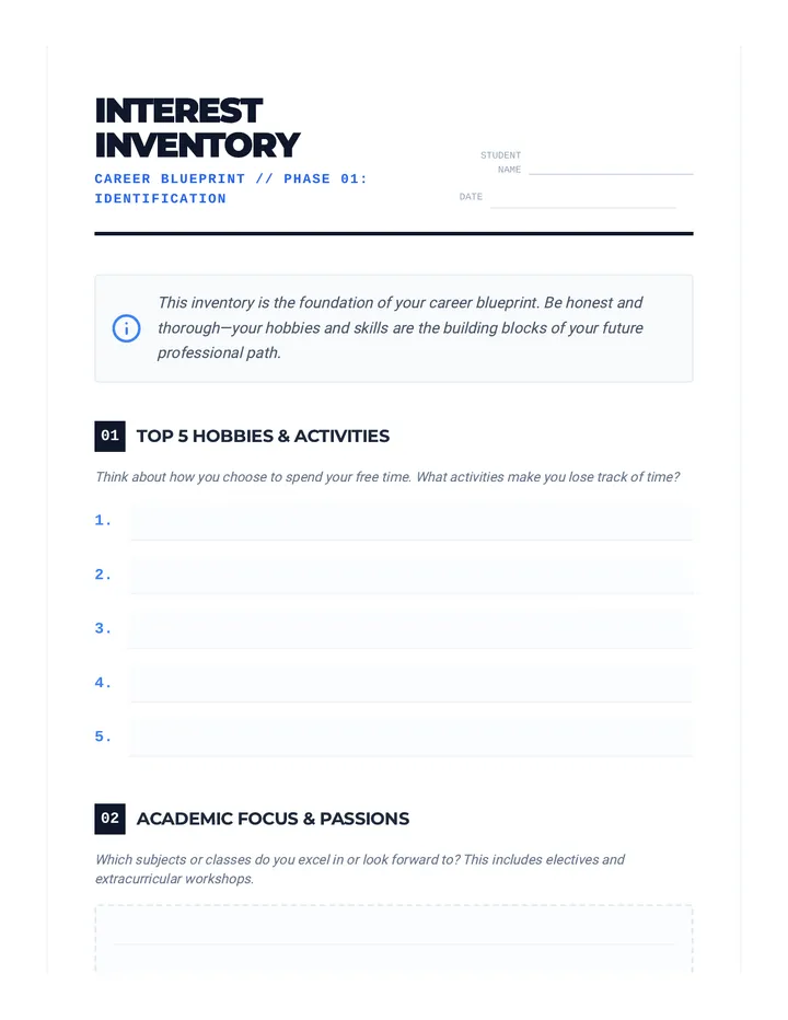 Interest Inventory Worksheet