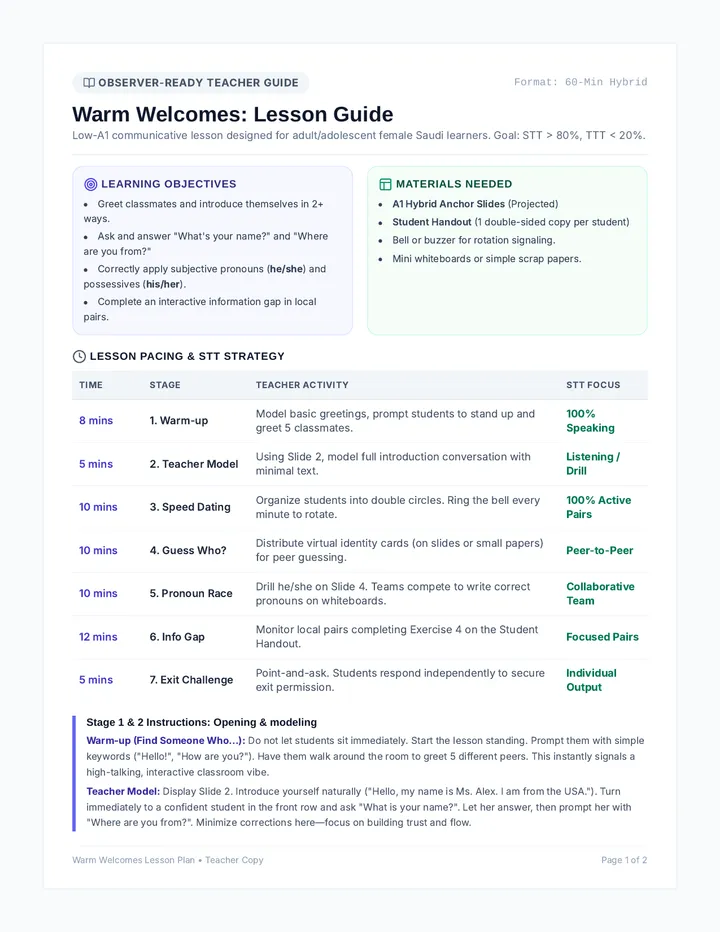 Warm Welcomes Teacher Guide