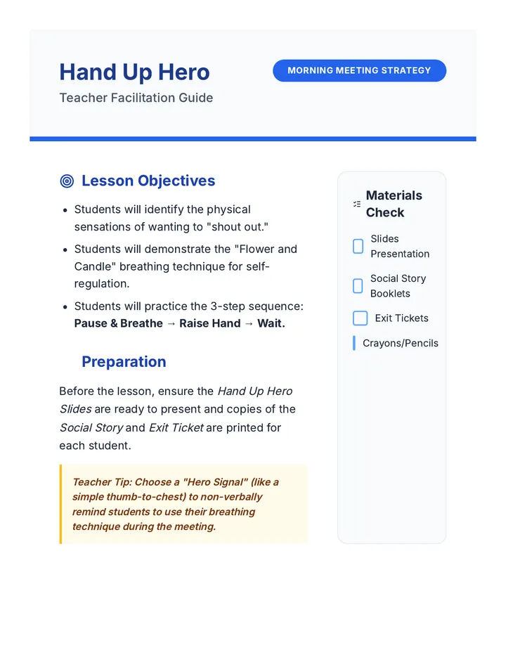 Hand Up Hero Teacher Guide
