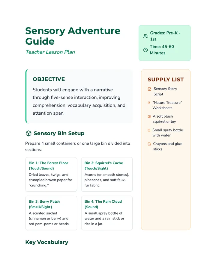 Sensory Adventure Lesson Plan