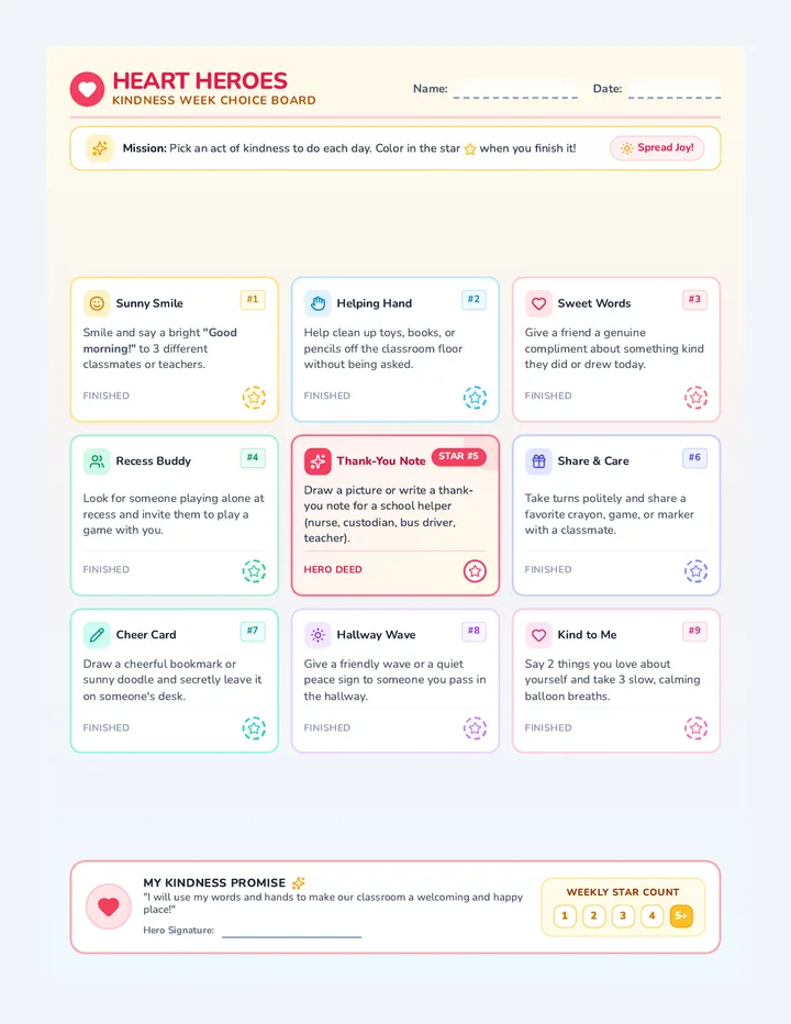 Heart Heroes Choice Board