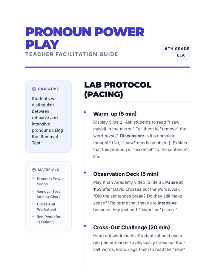 Pronoun Power Play Teacher Guide