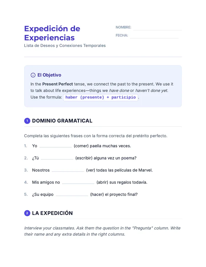 Experience Expedition Worksheet