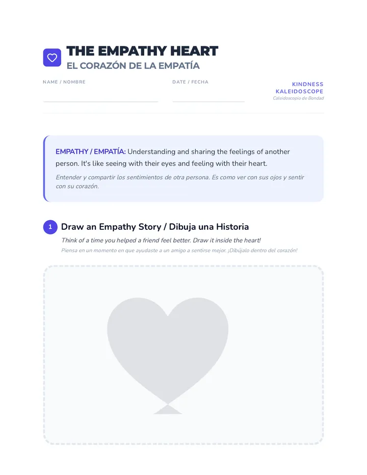 Bilingual Empathy Heart Worksheet