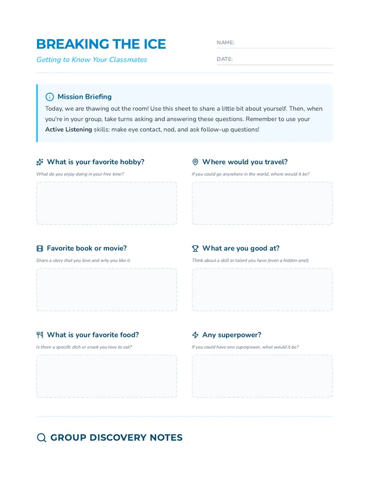 Getting to Know You Worksheet