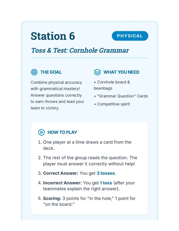 Cornhole Grammar Task Card