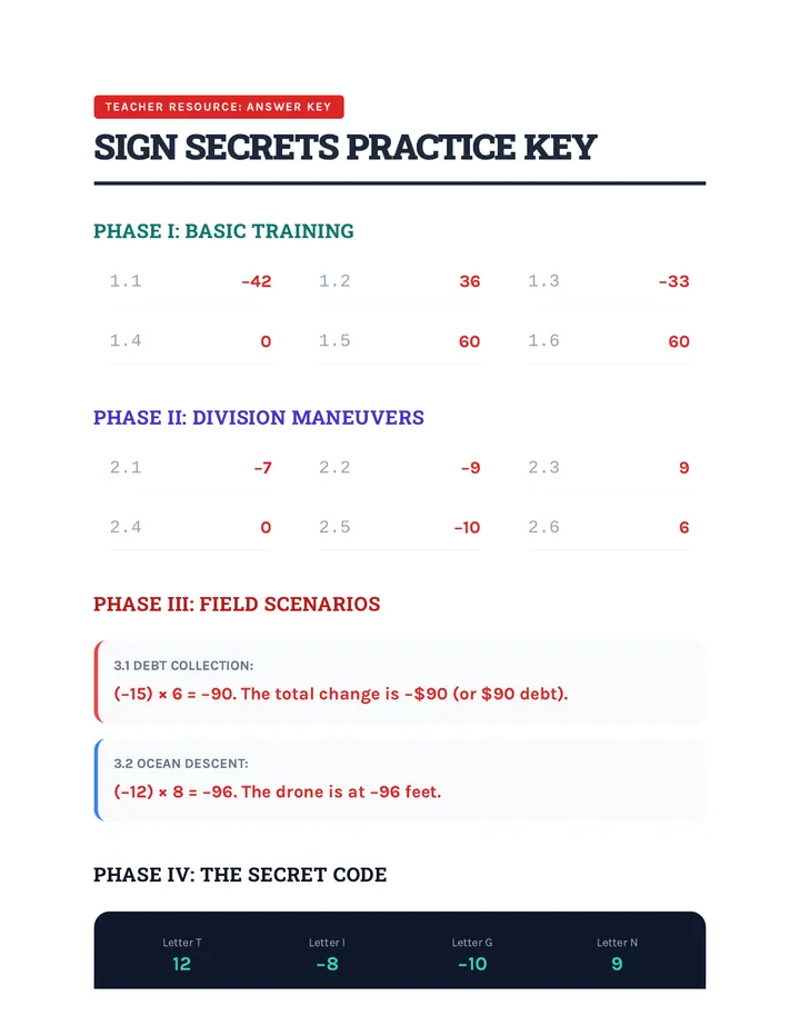Sign Secrets Practice Key