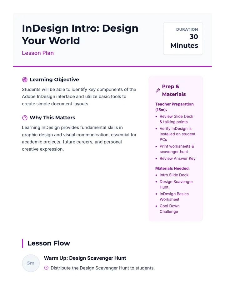 InDesign Intro Lesson Plan
