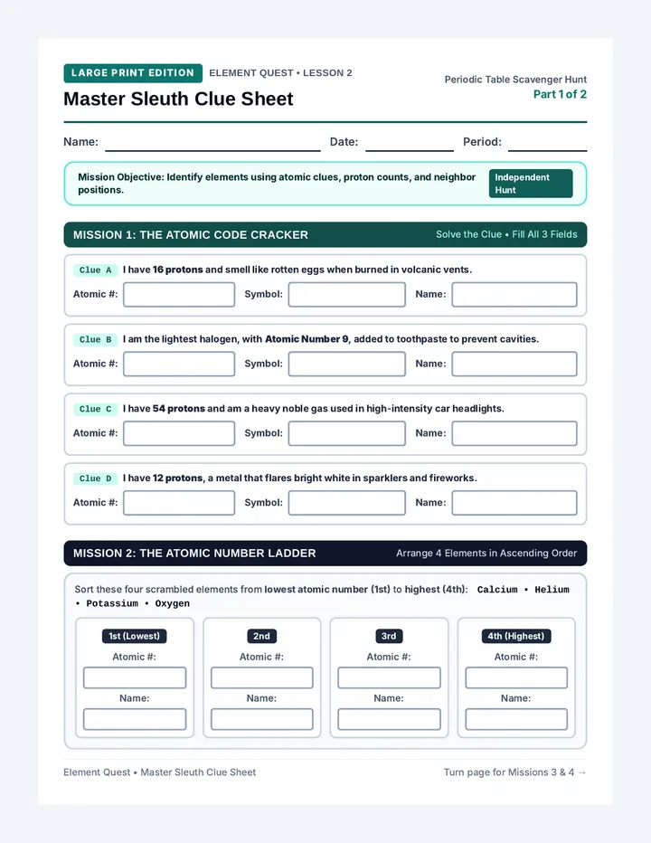 Master Sleuth Clue Sheet