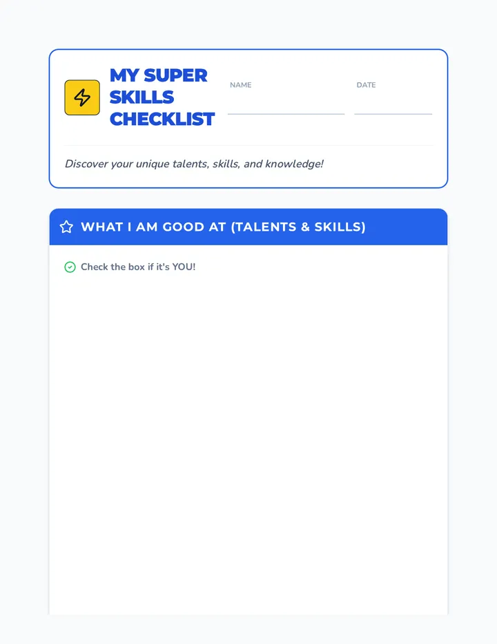 My Super Skills Checklist Activity