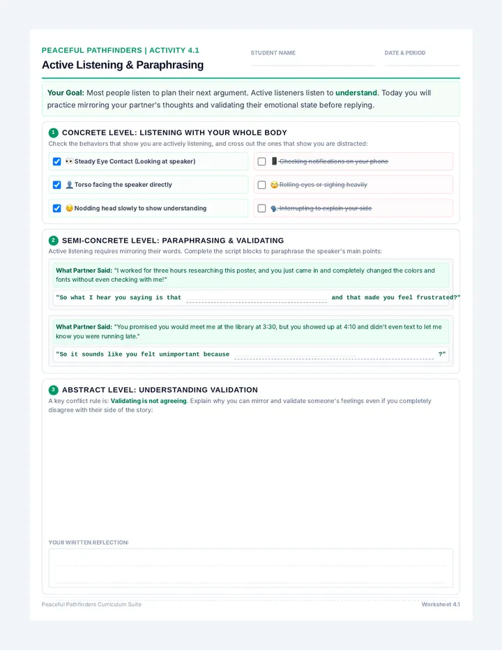 Active Listening Worksheet