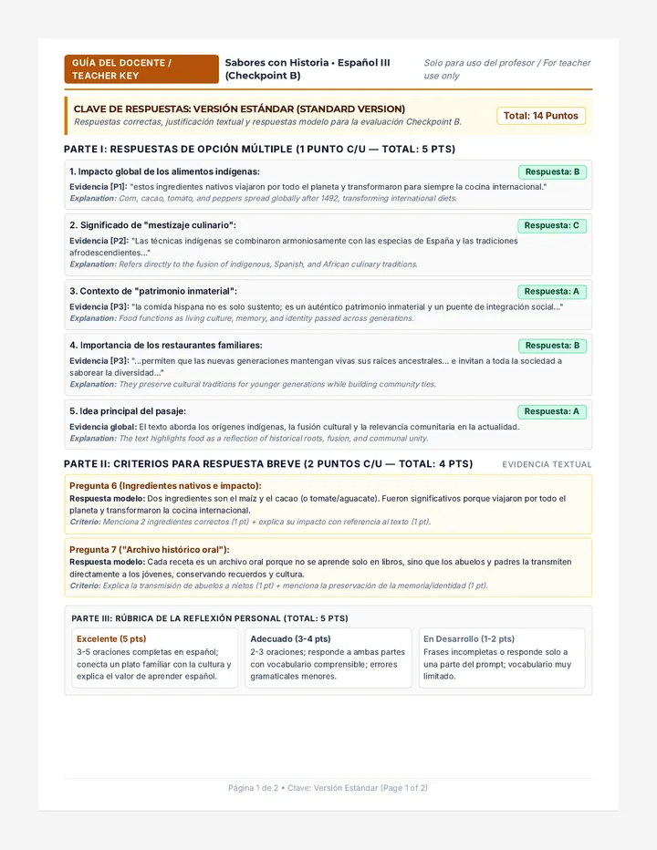 Sabores Hispanos Answer Key