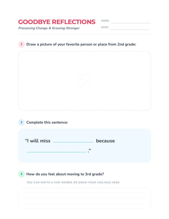 Goodbye Reflections Worksheet