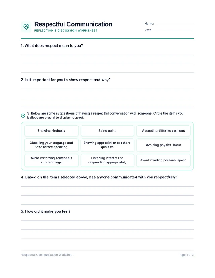 Respectful Communication Worksheet