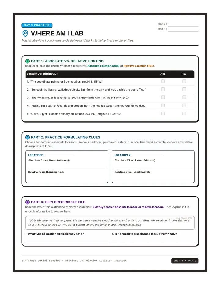 Location Types Worksheet