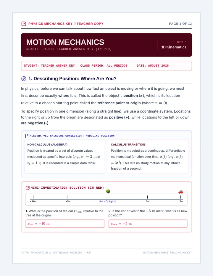 Motion Mechanics Reading Packet Answer Key