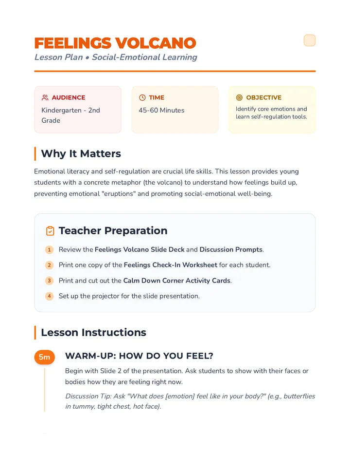 Feelings Volcano Lesson Plan