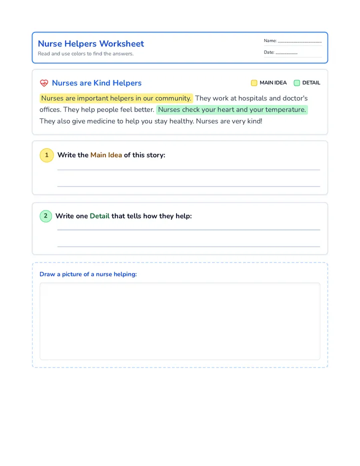 Nurse Helpers Worksheet