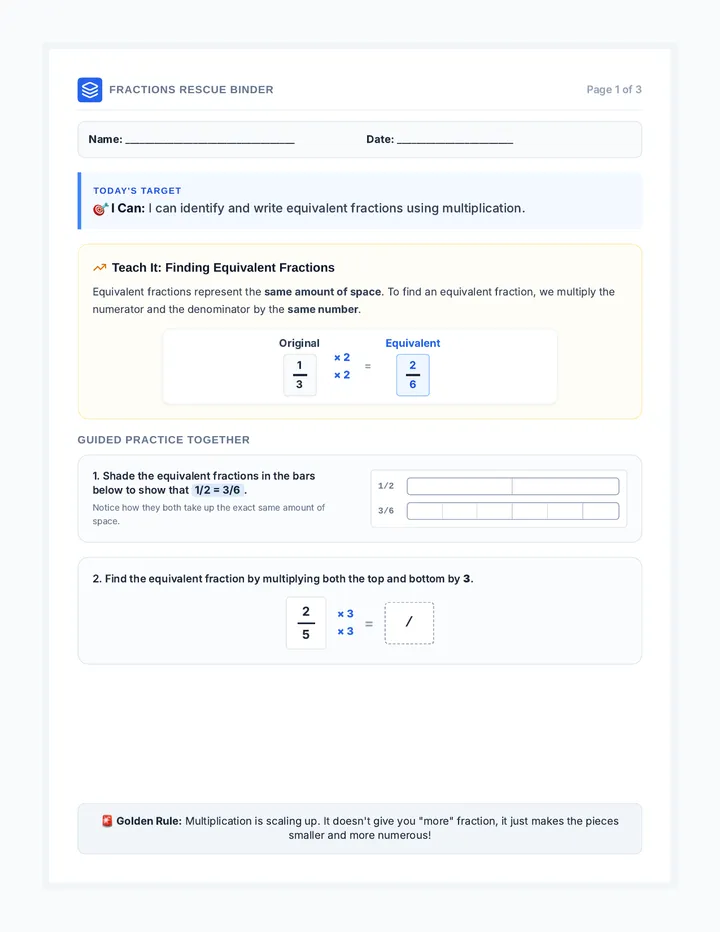 Equivalent Fractions Student Packet