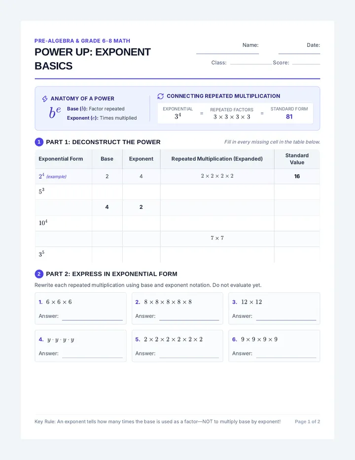 Power Up Practice Worksheet