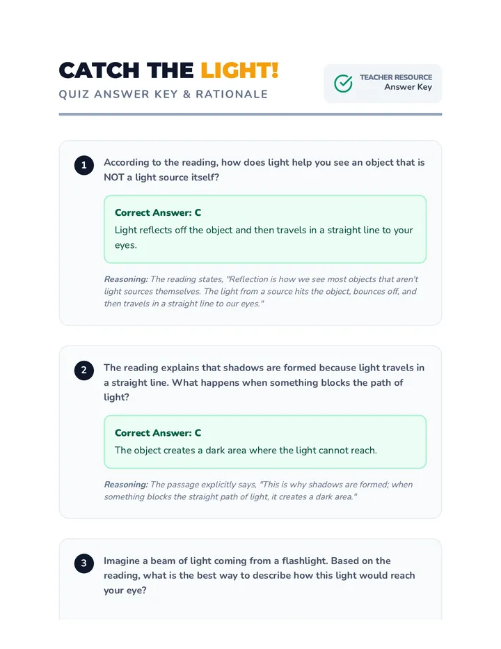 Light Quiz Answer Key