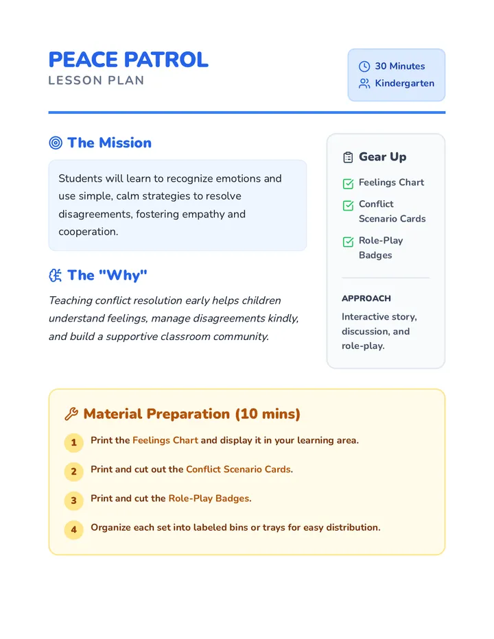 Peace Patrol Lesson Plan