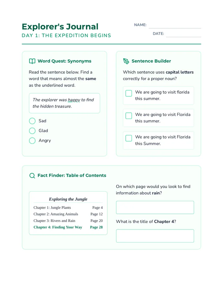 Week 1 Spiral Pack Worksheet