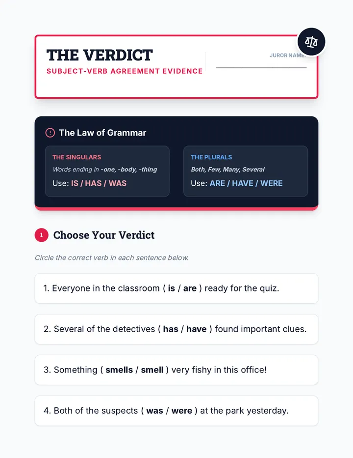 Subject Verb Agreement Worksheet