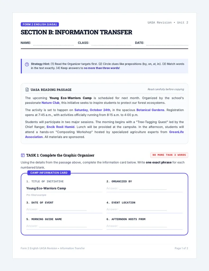 UASA Transfer Worksheet