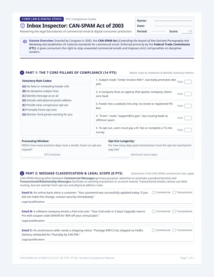 Inbox Inspector Worksheet