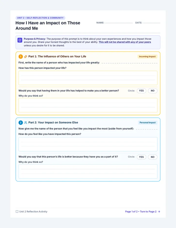 Personal Impact Reflection Worksheet