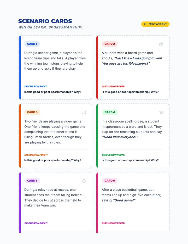Sportsmanship Scenario Cards