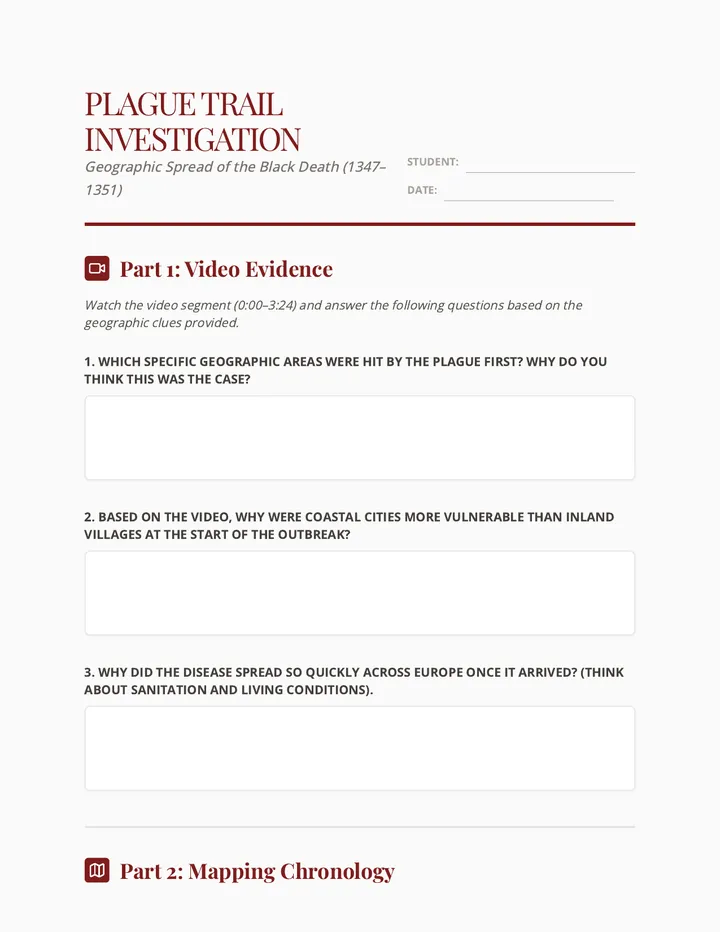 Plague Trail Worksheet