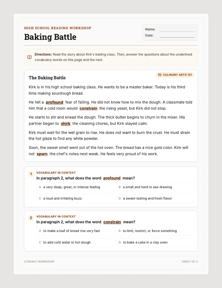 Baking Battle Worksheet