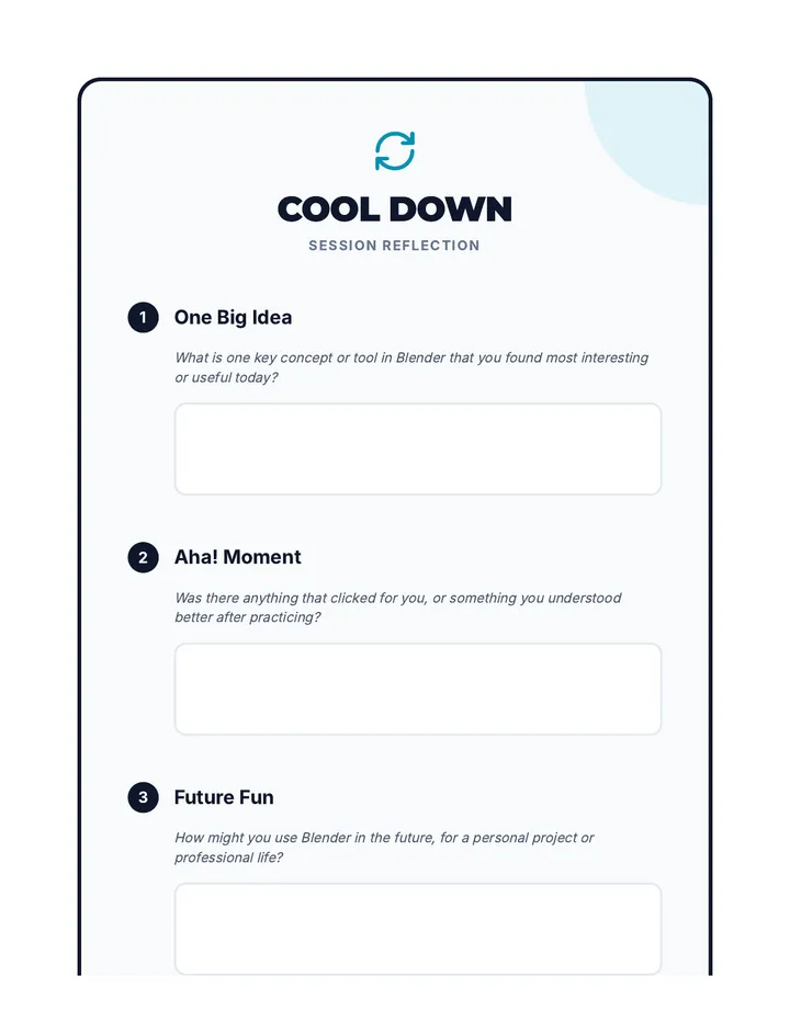 Blender Basics Cool Down Exit Ticket