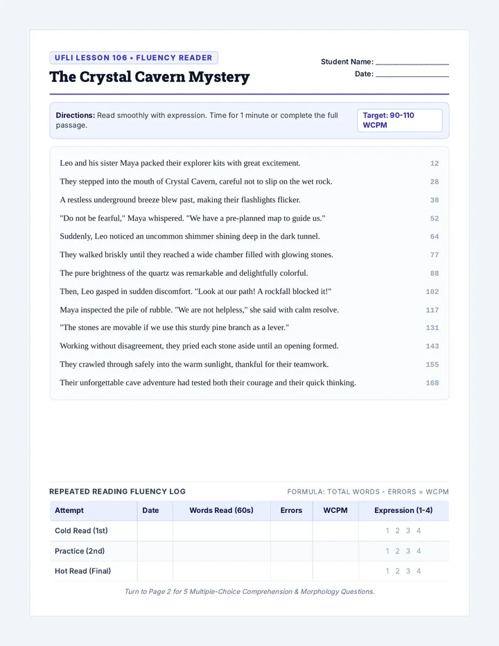 Crystal Cavern Decodable Reader