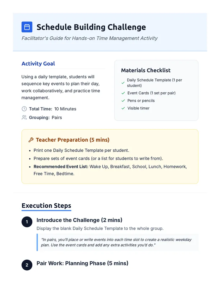 Schedule Building Challenge Activity Guide