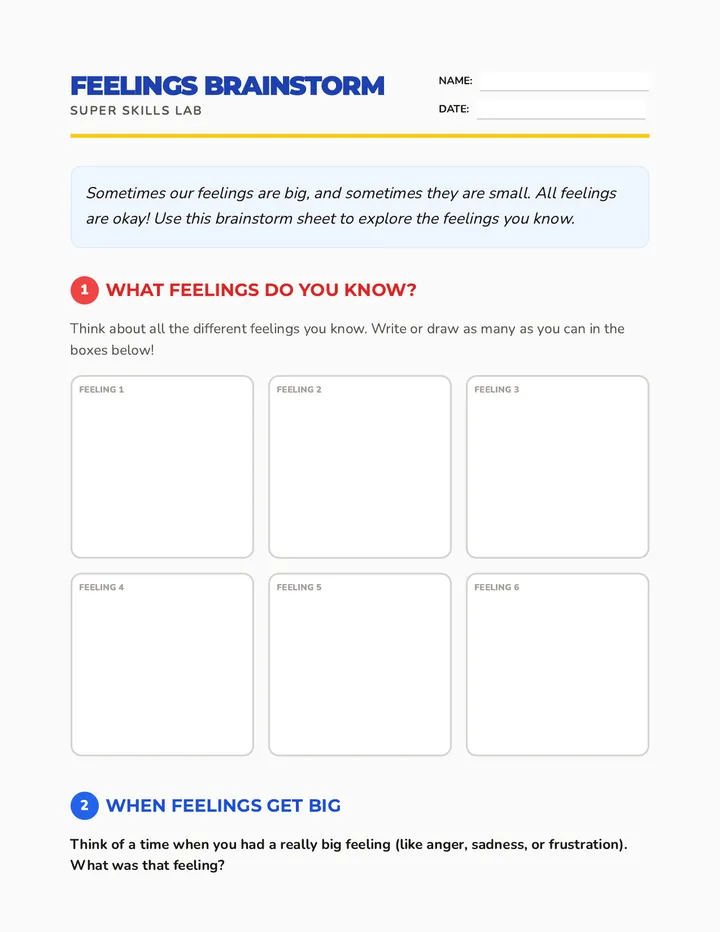 Feelings Brainstorm Worksheet
