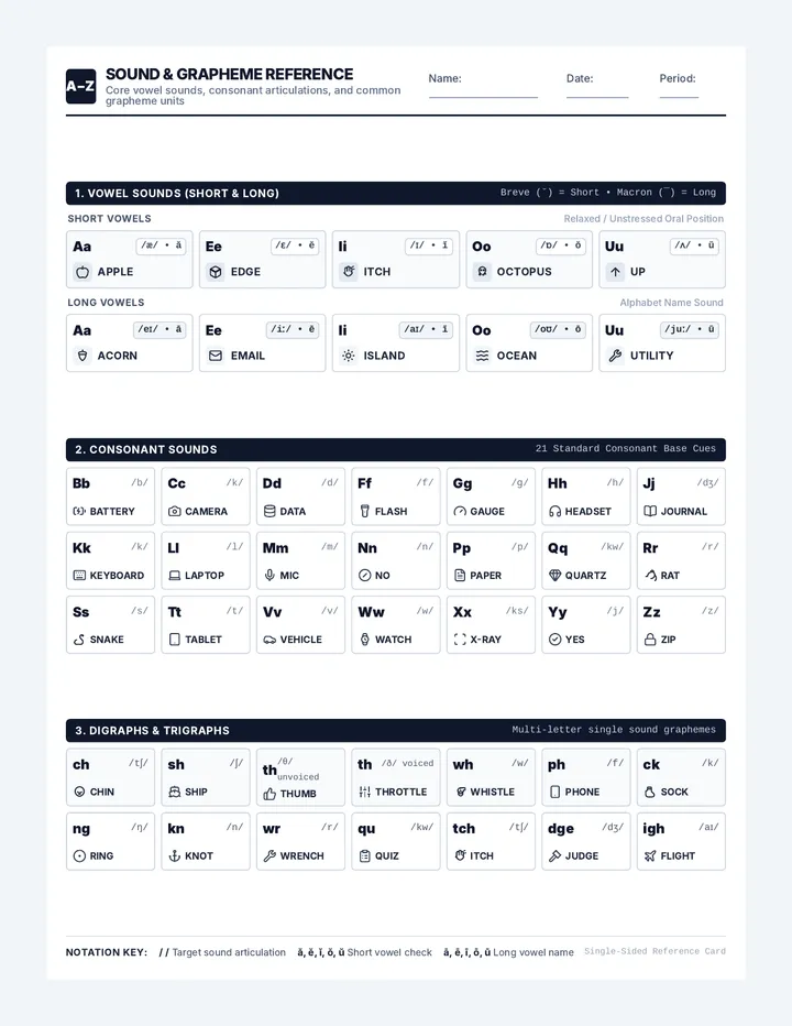 Sound Cue Reference Sheet