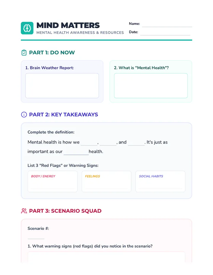 Mind Matters Worksheet